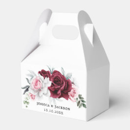 Caixinha De Lembrancinhas Rustic White Maroon Rose Floral Wedding 