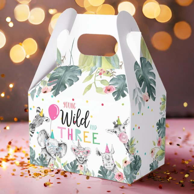 Caixinha De Lembrancinhas Safari Animais Selvagens e Três Rapariga Rosa de A (Criador carregado)