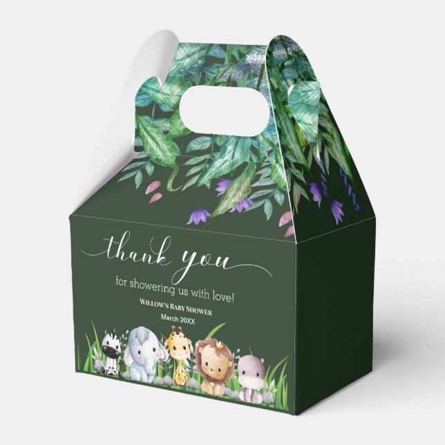 Caixinha De Lembrancinhas Safari Animal Jungle Green Chá de fraldas (Verso)