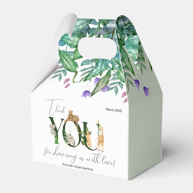 Caixinha De Lembrancinhas Safari Animal Jungle Green Chá de fraldas (Verso)