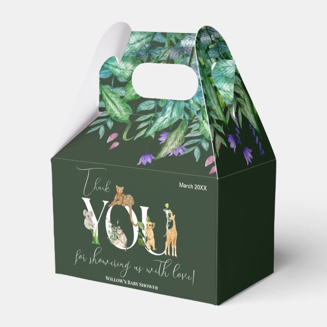 Caixinha De Lembrancinhas Safari Animal Jungle Green Chá de fraldas (Verso)