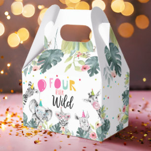 Caixinha De Lembrancinhas Safari Animal Quatro Nunca Selvagem Rapariga Rosa 