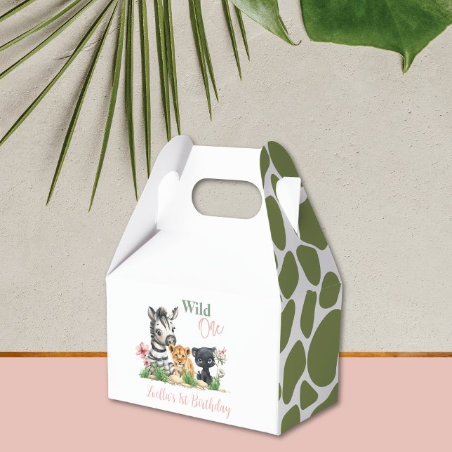 Caixinha De Lembrancinhas Safari Selva Selvagem Selvagem Um Aventura Anivers (Safari Jungle Wild One Zebra Tiger Panther Pink Birthday Favor Box)