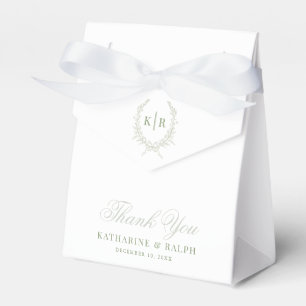 Caixinha De Lembrancinhas Sage Botaniacal & Ribbon Crest Monograma Casamento