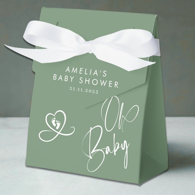 Caixinha De Lembrancinhas Sage Green Elegant Script Baby Shower (Criador carregado)