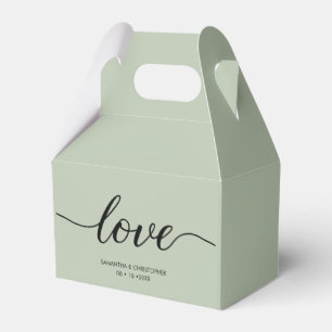 Caixinha De Lembrancinhas Sage Green Modern Love Script Weding Obrigado