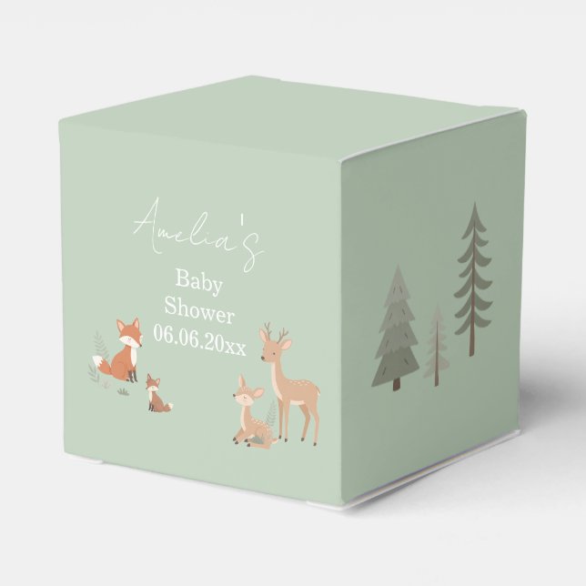 Caixinha De Lembrancinhas Sage Green Woodland Animal Baby Shower  (Verso)