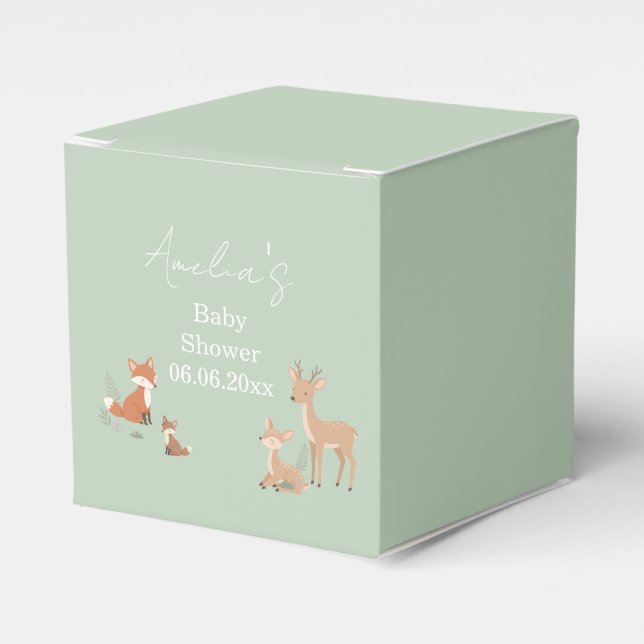 Caixinha De Lembrancinhas Sage Green Woodland Animal Baby Shower  (Frente)