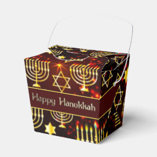 Caixinha De Lembrancinhas Saída de Hanukkah Menorah Dourada e feliz