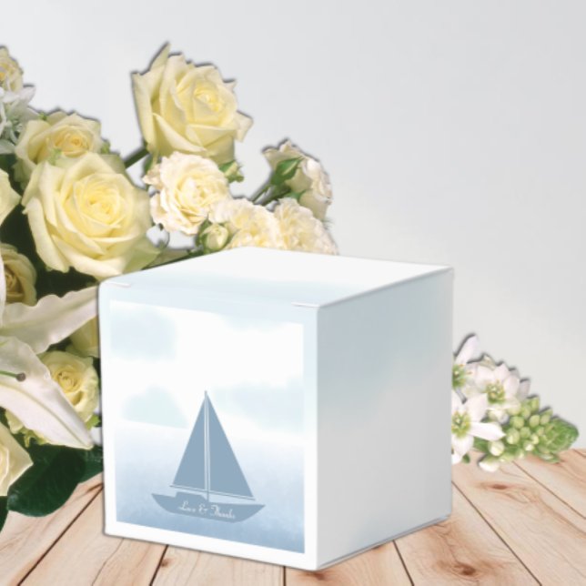 Caixinha De Lembrancinhas Sailboat Blue Watercolor Boy Baby Shower (Criador carregado)
