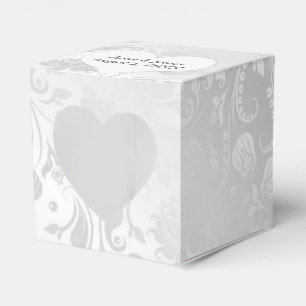 Caixinha De Lembrancinhas Satin Damask Branco de Casamento Com Coração