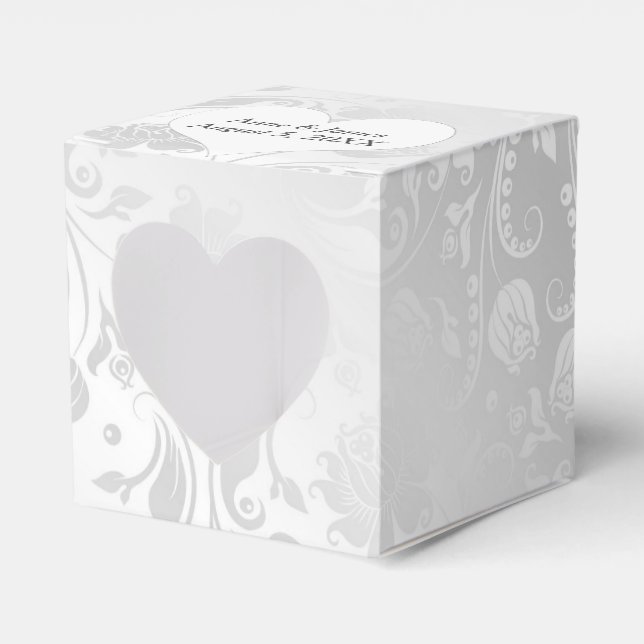 Caixinha De Lembrancinhas Satin Damask Branco de Casamento Com Coração (Frente)