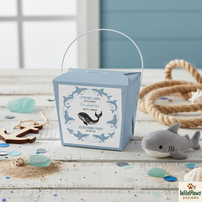 Caixinha De Lembrancinhas Sea Animals Shark 1st Birthday | Under the Sea  (Sea Animals Shark 1st Birthday | Under the Sea Favor Boxes
)