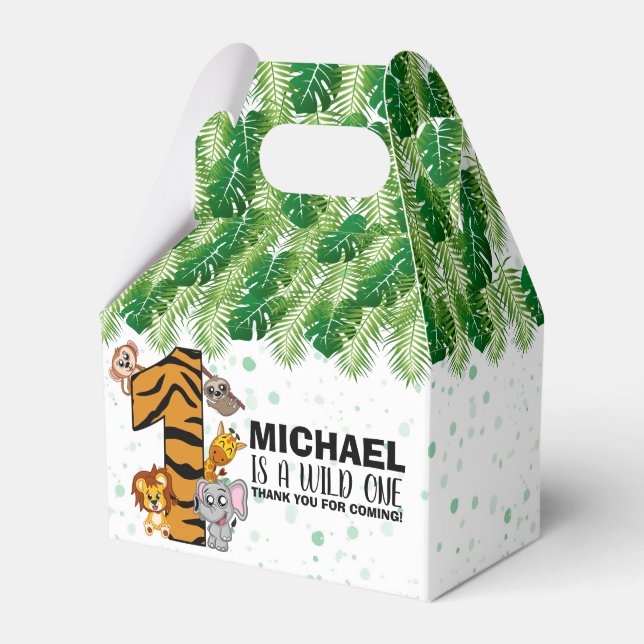 Caixinha De Lembrancinhas Selvagem Selvagem Safari Cute Primeiro Aniversário (Frente)