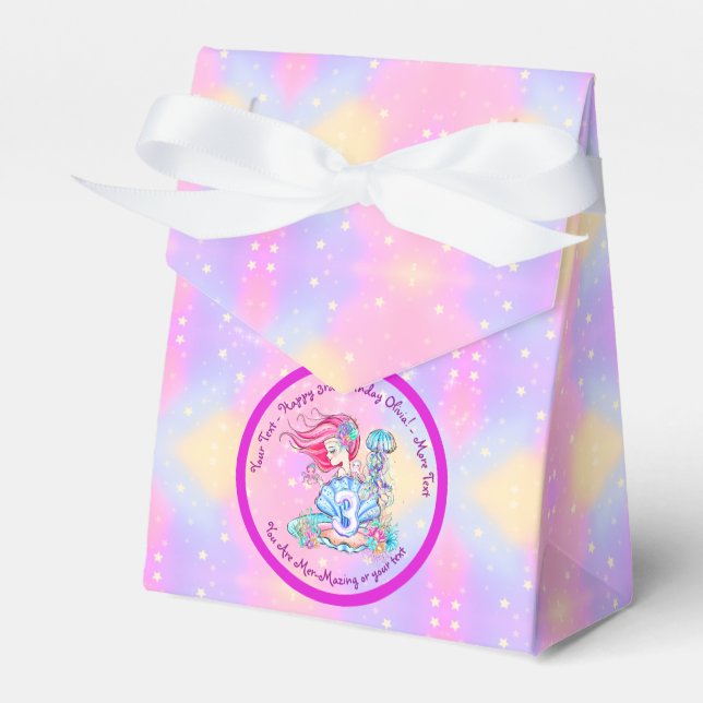 Caixinha De Lembrancinhas Sereia aniversário de 3 anos Change Edit Text Pers (Frente)