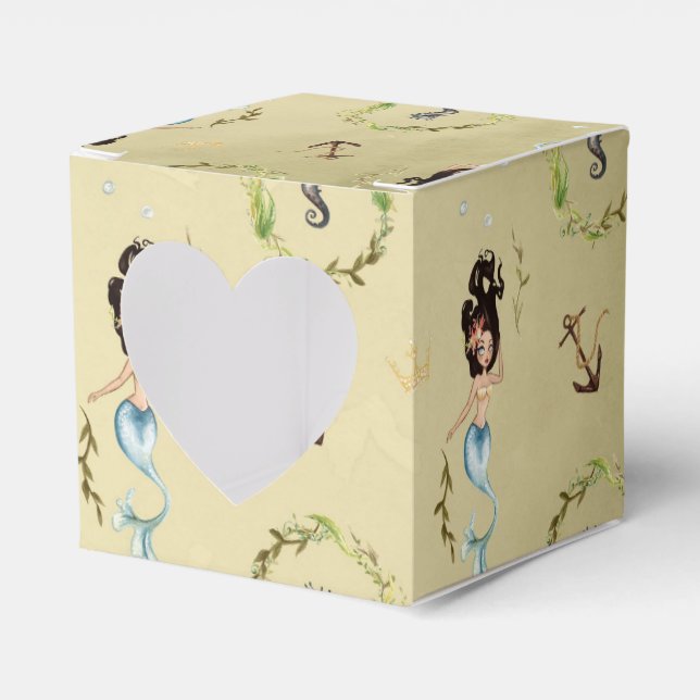 Caixinha De Lembrancinhas Sereia Náutica de Aquarela (Frente)