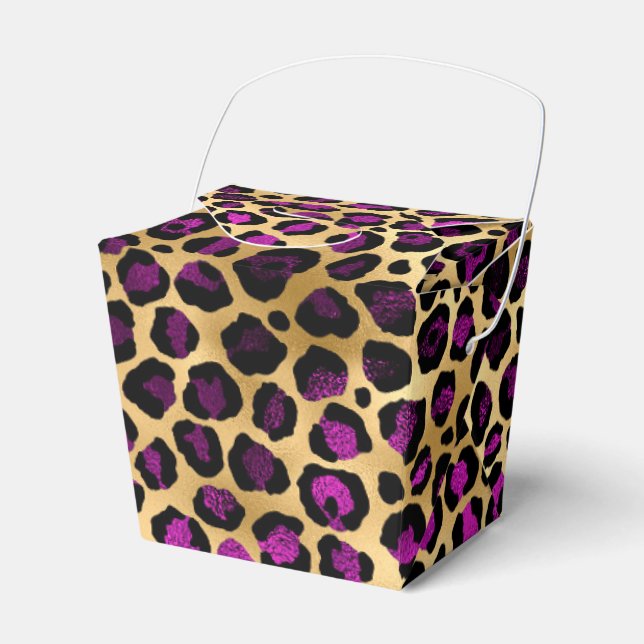Caixinha De Lembrancinhas Série Leopardo roxa e Dourada Design 4 (Frente)