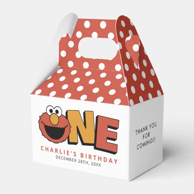 Caixinha De Lembrancinhas Sesame Street | Elmo - First Birthday Favor Boxes (Frente)