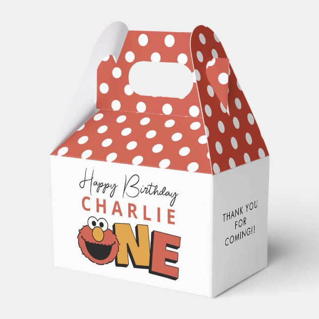 Caixinha De Lembrancinhas Sesame Street | Elmo - First Birthday Favor Boxes (Frente)