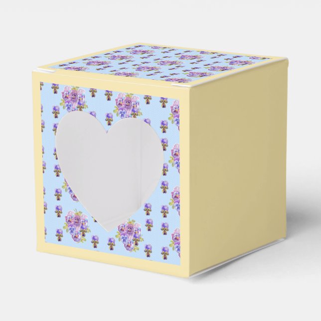Caixinha De Lembrancinhas Shabby Blue Pansy Floral Tea Party Cake Box (Frente)