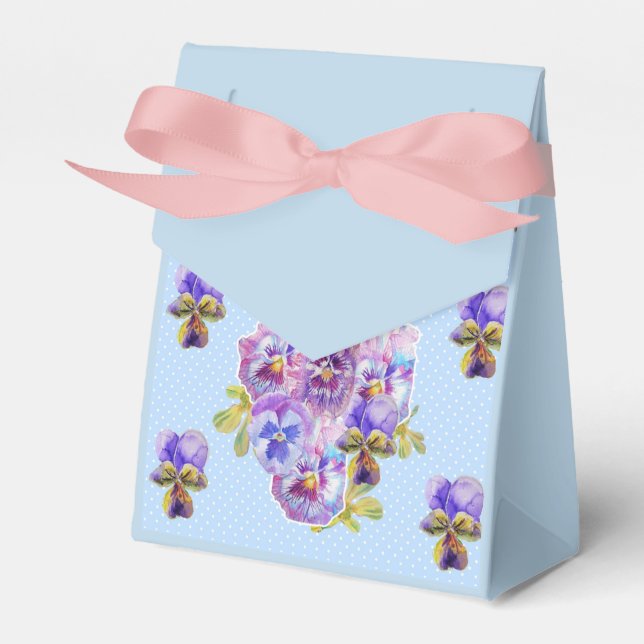 Caixinha De Lembrancinhas Shabby Blue Pansy Floral Tea Party Cake Box (Frente)