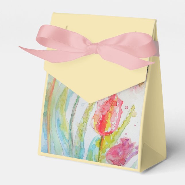 Caixinha De Lembrancinhas Shabby Yellow Tulip Tea Party Cake Box (Frente)