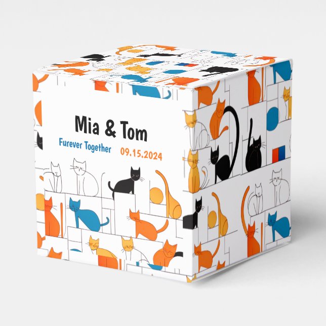 Caixinha De Lembrancinhas Silhuette de Gato Elegante Personalizado Moderno C (Frente)