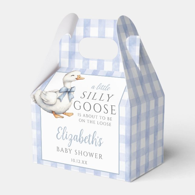 Caixinha De Lembrancinhas Silly Goose Blue Gingham Baby Shower (Frente)
