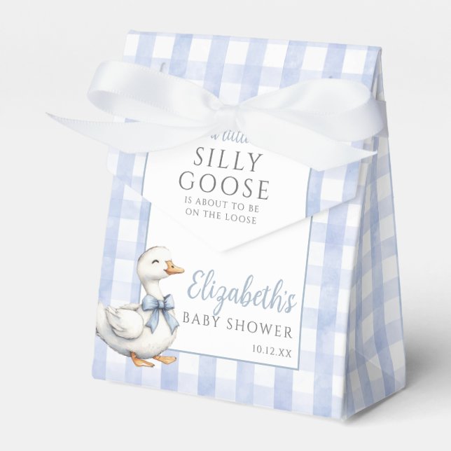 Caixinha De Lembrancinhas Silly Goose Blue Gingham Baby Shower (Frente)
