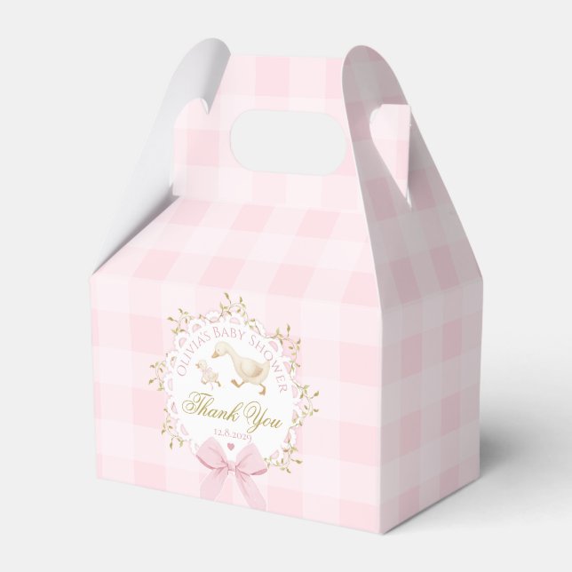 Caixinha De Lembrancinhas Silly Goose Whimsical Pink Gingham Baby Shower (Frente)