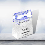 Caixinha De Lembrancinhas Silver royal blue glitter sparkles name thank you<br><div class="desc">An elegant and glamorous 21st (or any age) birthday party.  Faux silver looking background with royal blue faux glitter,  sparkles. With the text: Thank You!  Personalize and add your name.  The name is written with a trendy hand lettered style script.</div>