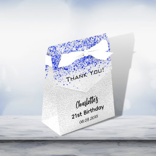 Caixinha De Lembrancinhas Silver royal blue glitter sparkles name thank you