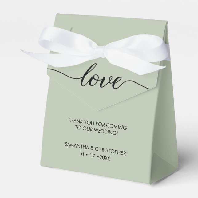 Caixinha De Lembrancinhas Simple & Elegant Love Wedding ScrIpt Sage green  (Frente)