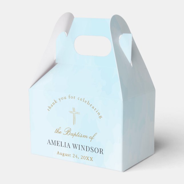 Caixinha De Lembrancinhas Simples Elegante, Dourado Natal De Batismo Cruzado (Frente)