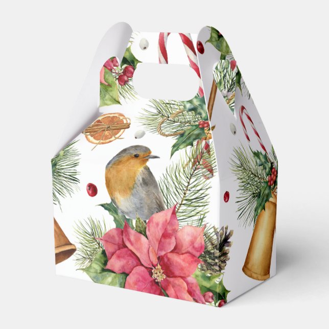 Caixinha De Lembrancinhas Sinos de Natal, poinsettia, latina, canas doces (Frente)