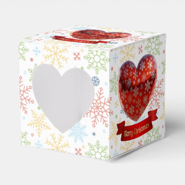 Caixinha De Lembrancinhas Snowflake Christmas Heart Window Favor Box (Frente)