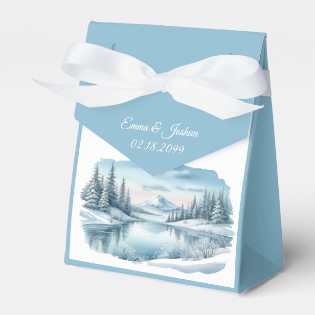 Caixinha De Lembrancinhas Snowy Mountain Winter Lake Wedding (Frente)