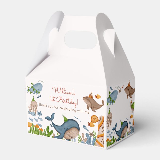 Caixinha De Lembrancinhas Sob o Mar de Tubarão-baleia primeiro aniversario d (Frente)