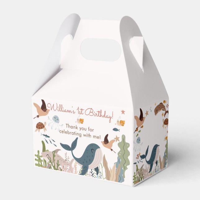 Caixinha De Lembrancinhas Sob o primeiro aniversario de vida do mar de tubar (Frente)