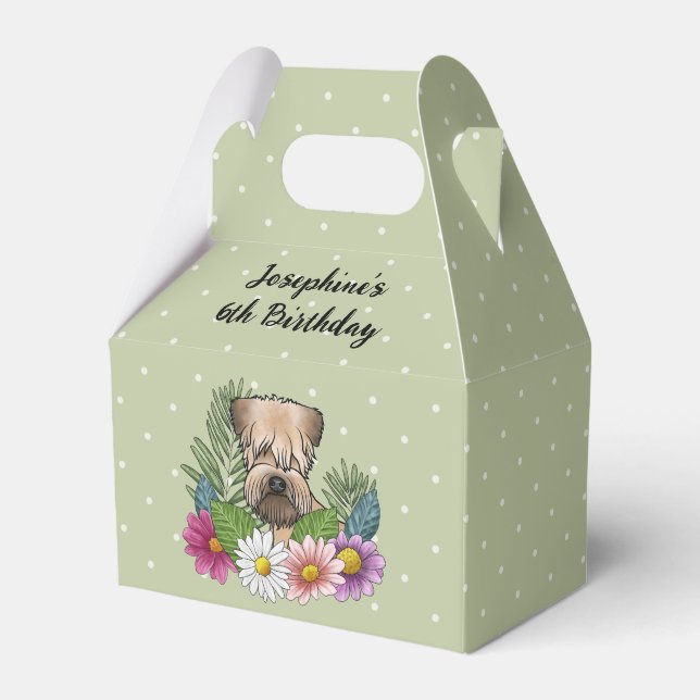Caixinha De Lembrancinhas Soft-Coated Wheaten Terrier Com Flores Aniversário (Frente)