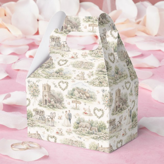 Caixinha De Lembrancinhas Soft Cream English Village Wedding Watercolor (Casamento)