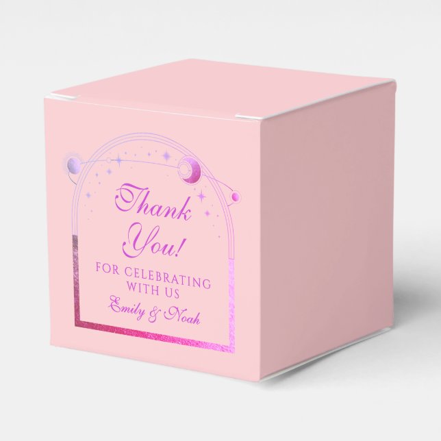 Caixinha De Lembrancinhas Solo Rosa Celestial Púrpura Sol Lua Estrelas Casam (Frente)