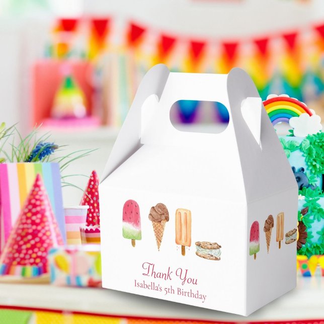 Caixinha De Lembrancinhas Sorvete de Aquarela e Obrigados de Aniversário (Delightful Watercolor Ice Cream & Popsicles Boxes: Perfect for Birthday Party Favors!)