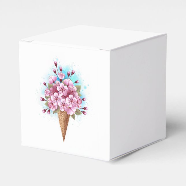 Caixinha De Lembrancinhas Sorvete Waffle Rosa Sakura Cone (Frente)