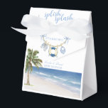 Caixinha De Lembrancinhas Splish Splash Beach Baby Shower Favor Box<br><div class="desc">Adorable baby shower design featuring a sweet nautical clothesline with baby shorts, a bib, and a life preserver in soft blue watercolor tones. The tropical palm tree, sandy beach, and ocean waves create a breezy coastal feel, while the light blue palette adds a fresh and charming touch for a baby...</div>