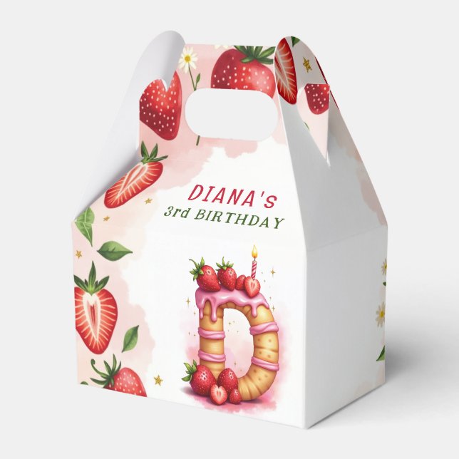 Caixinha De Lembrancinhas Strawberry Birthday Favor Box - Letra D Bolo (Frente)