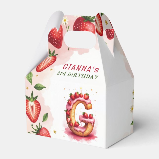 Caixinha De Lembrancinhas Strawberry Birthday Favor Box - Letra G Bolo (Frente)