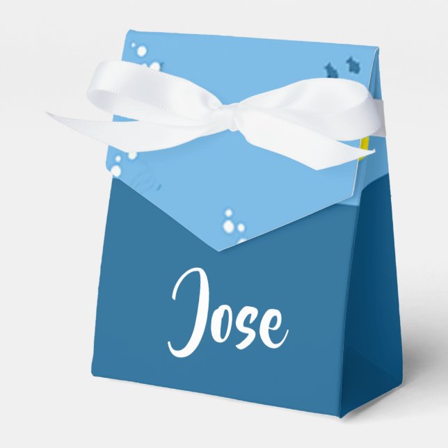 Caixinha De Lembrancinhas Submarino amarelo e peixe em azul (Frente)