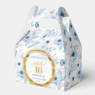 Caixinha De Lembrancinhas Sweet 16 Favor Box Blue Pastel Floral Dourado Spar