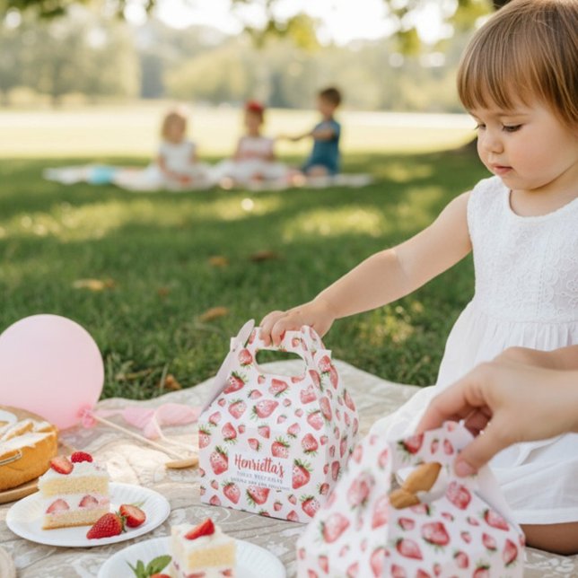 Caixinha De Lembrancinhas Sweet Strawberry First Birthday Favor Box (Criador carregado)